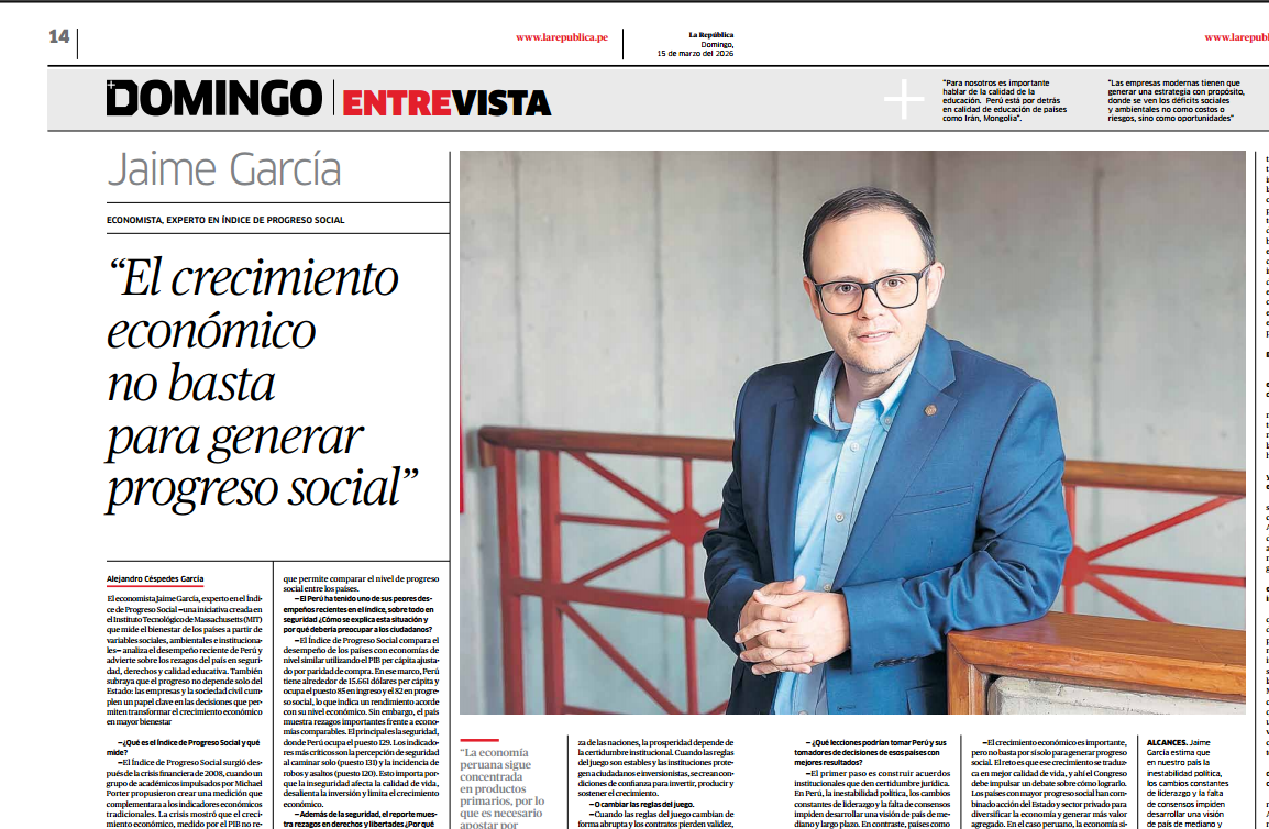 "El crecimiento económico no basta para generar progreso social"
